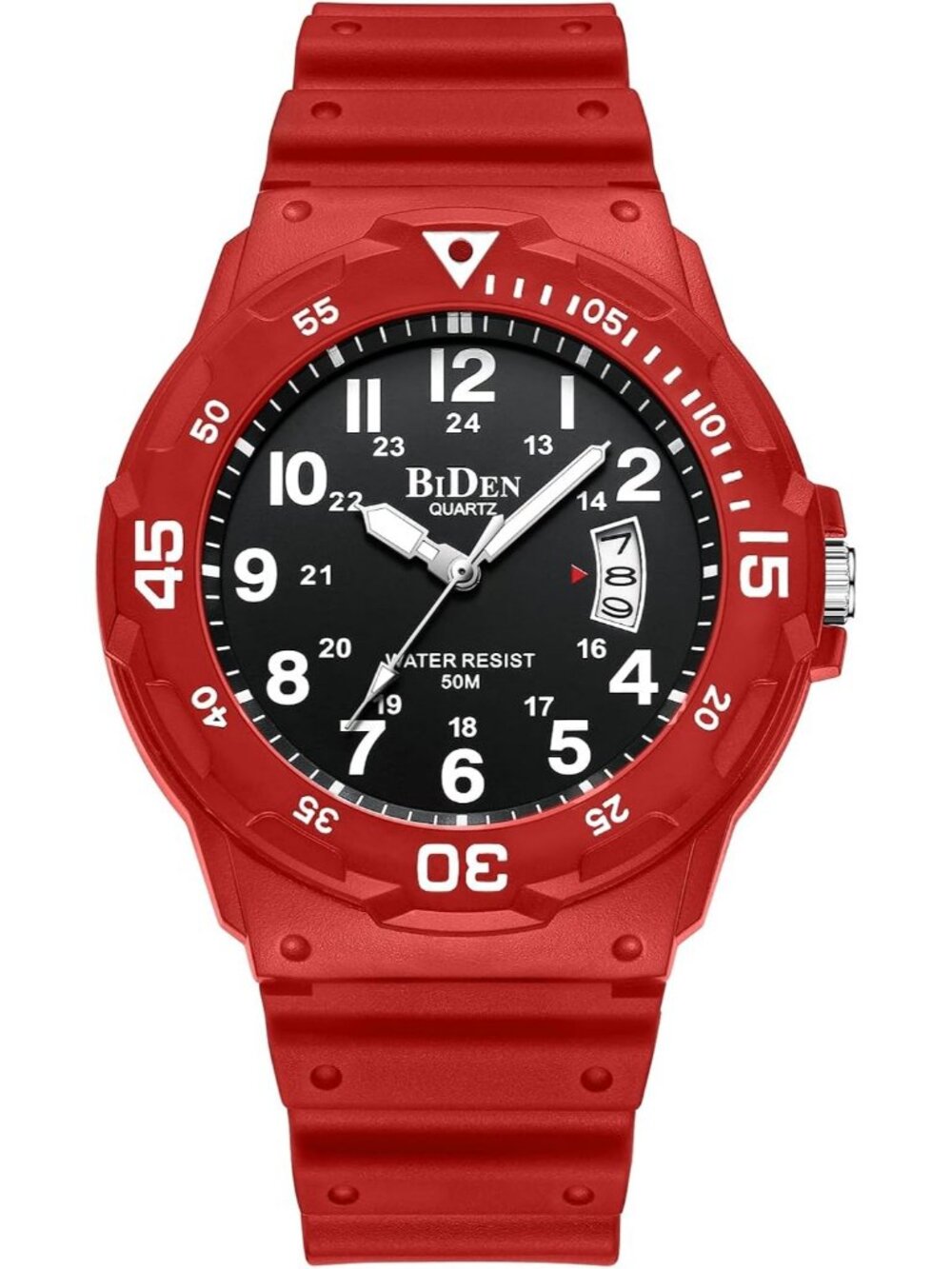 Men's Red Buckle Crosshair Analog Quartz Waterproof Luminous Wrist Round Watch